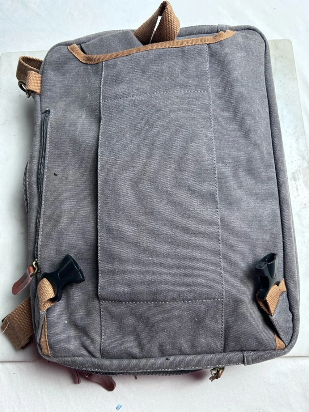 Coolbell Canvas Messenger Laptop Bag in Gray with Tan Accents